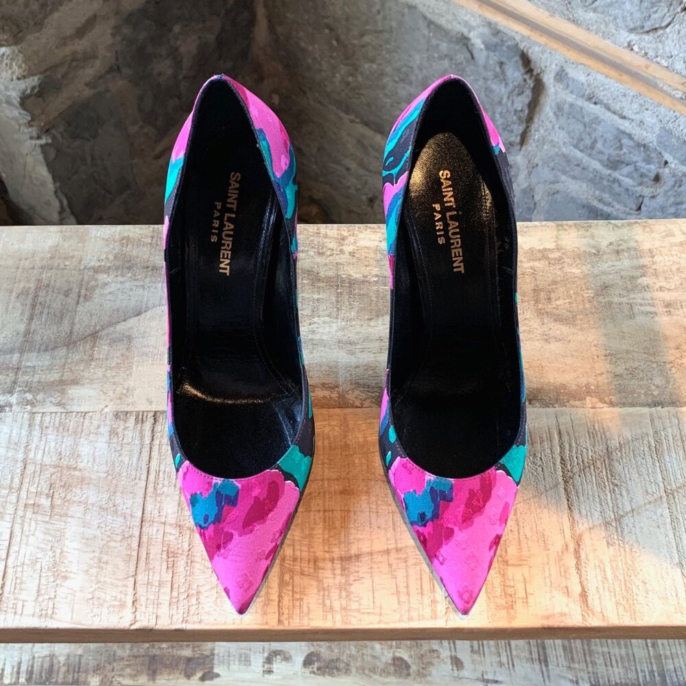 Saint Laurent Paris Fabric Flower Jacquard Pumps - Picture 2 of 11